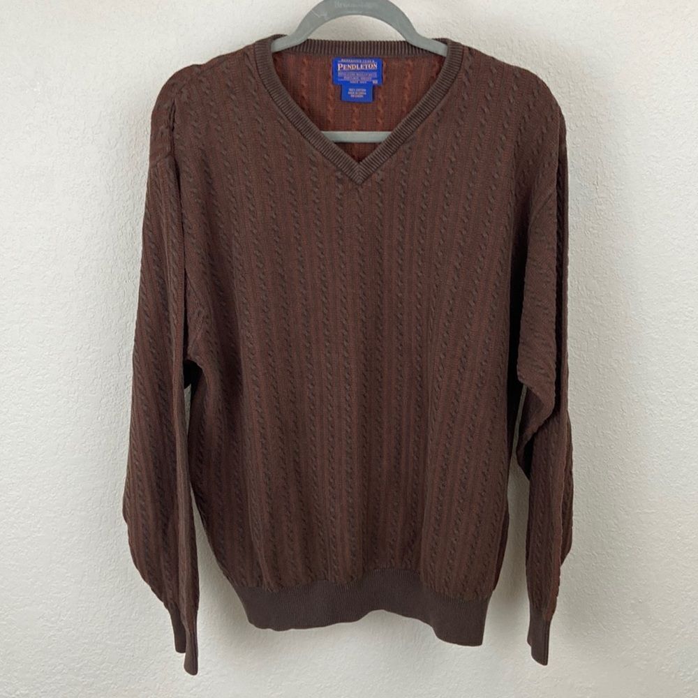 Vintage Pendleton Knit V-Neck Brown Sweater size Medium